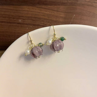 Vintage Purple Glass Flower Earrings | UNIUNI Style