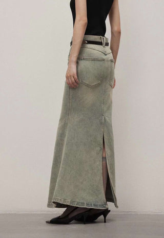 Denim Fishtail Maxi Skirt