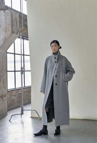 Stand Collar Long Alpaca Wool Coat