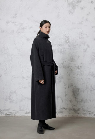 Stand Collar Long Alpaca Wool Coat