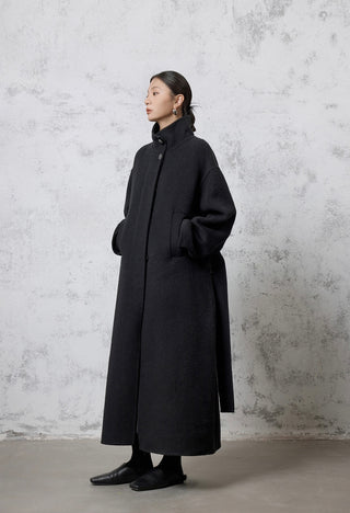 Stand Collar Long Alpaca Wool Coat