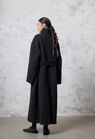 Stand Collar Long Alpaca Wool Coat