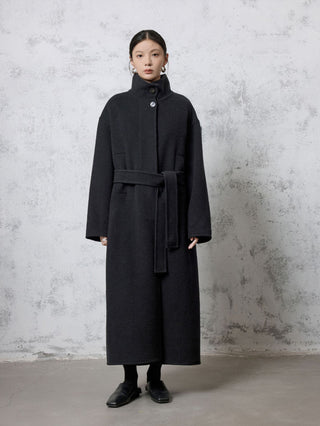 Stand Collar Long Alpaca Wool Coat