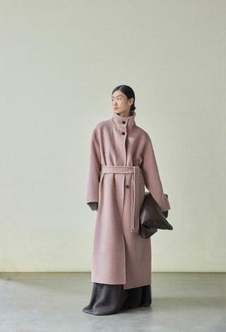 Stand Collar Long Alpaca Wool Coat